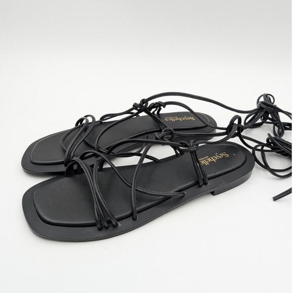 Seychelles Lilac Two Ankle Wrap Flat Sandal Women's Black Size US11 EU42 - Picture 2 of 11